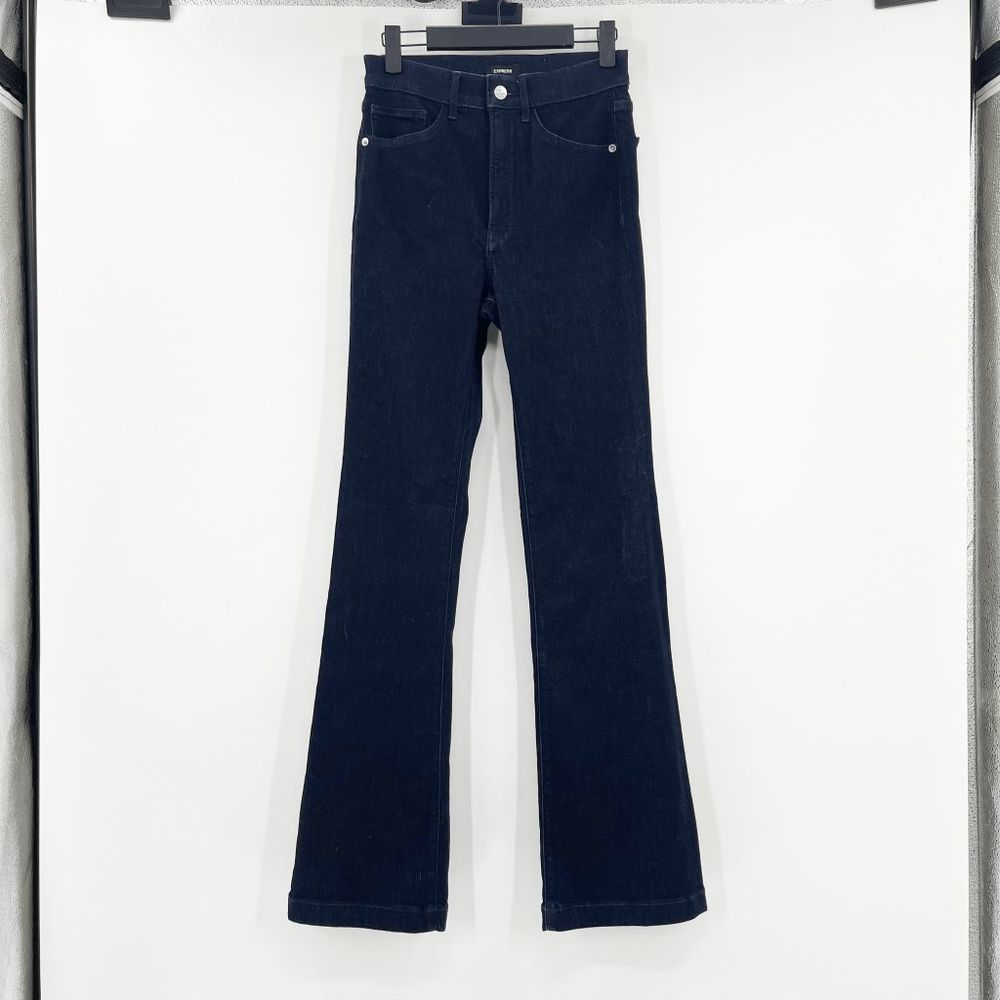 Express High Rise Bootcut Jeans Women's Size 4R Black Flare Denim